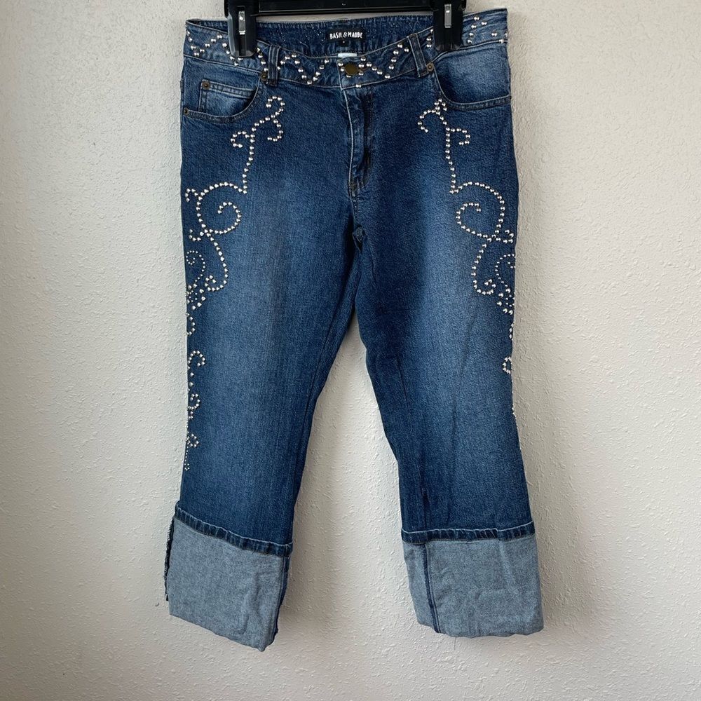 Basil & Maude Bedazzeled Cropped Jeans Size 8 EUC